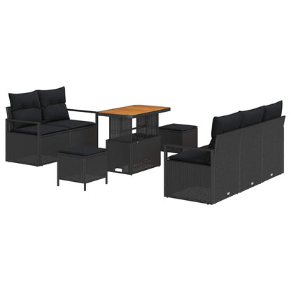 Gartensofa-set mit Kissen 8 pcs Schwarz Poly-Rattan