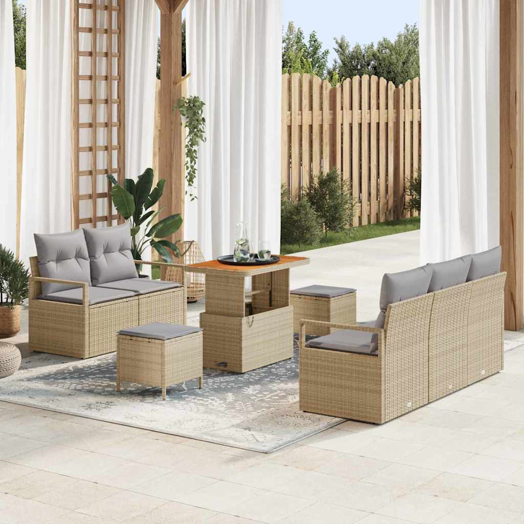 Gartensofa-set mit Kissen 8 pcs Beige Poly-Rattan