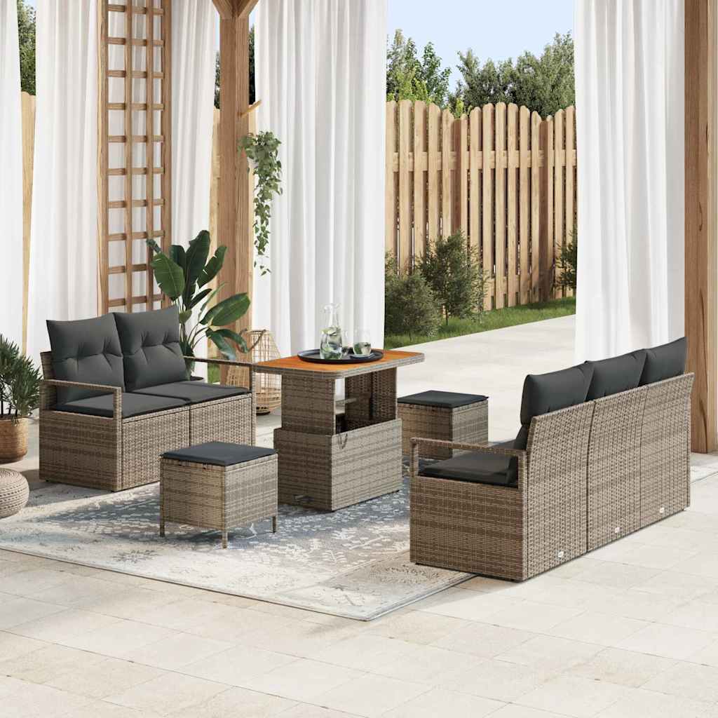Gartensofa-set mit Kissen 8 pcs Grau Poly-Rattan