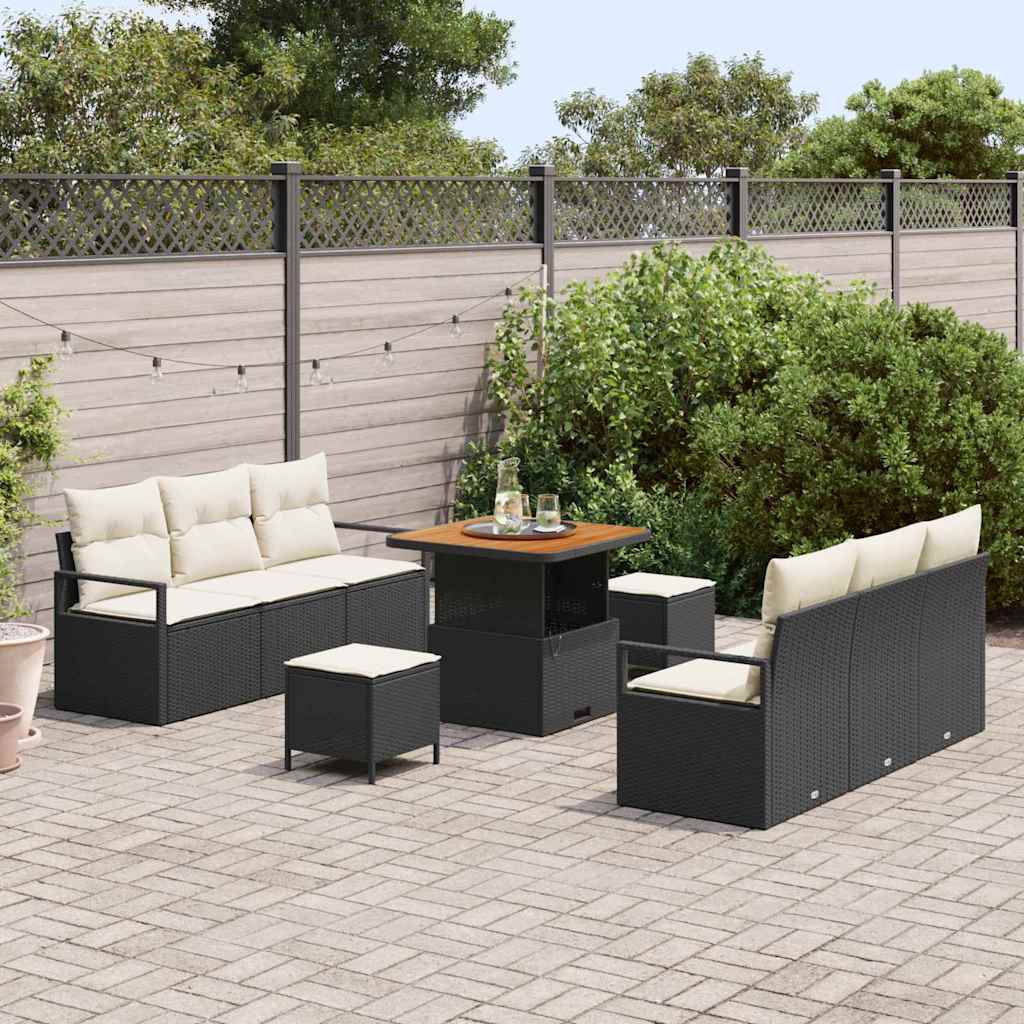Gartensofa-set mit Kissen 9 pcs Schwarz Poly-Rattan