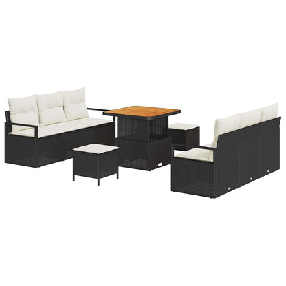 Gartensofa-set mit Kissen 9 pcs Schwarz Poly-Rattan