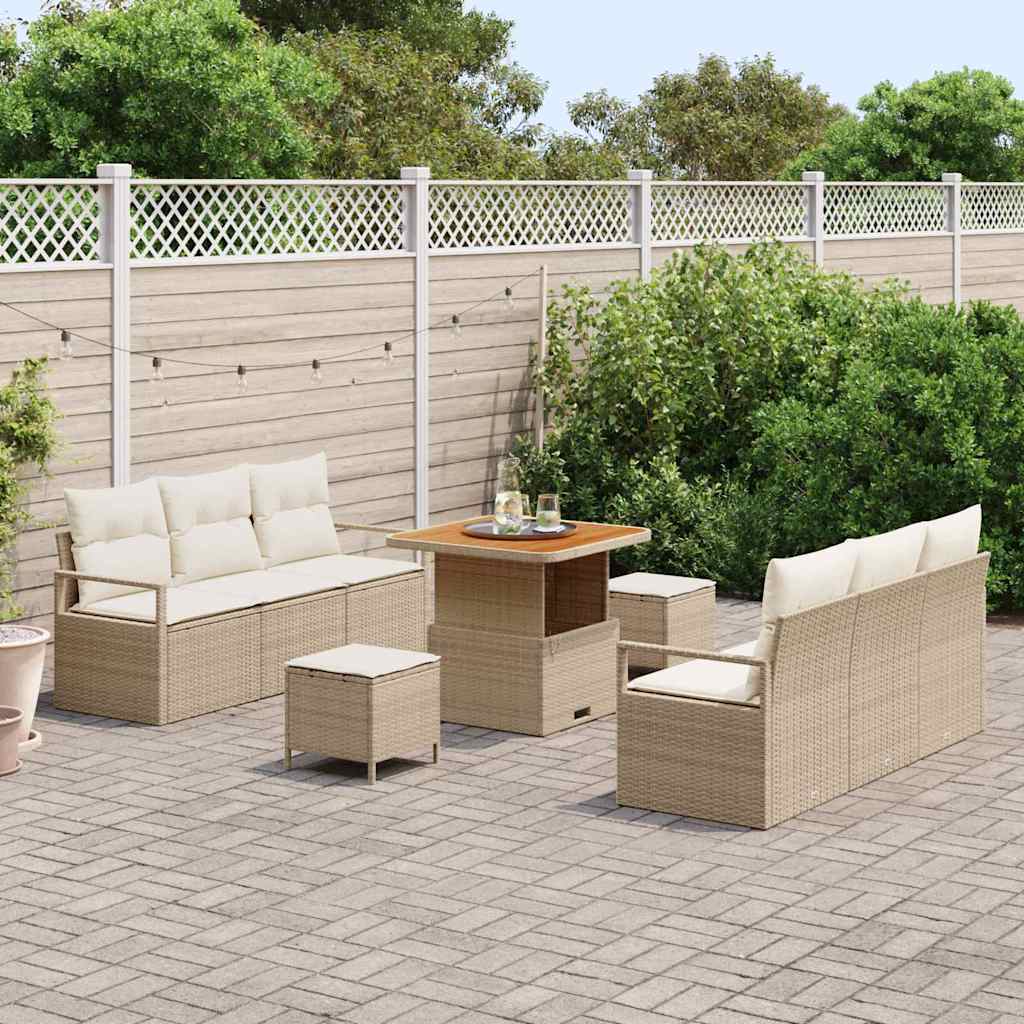 vidaXL Ensemble de canapés de jardin avec coussins 9 pcs Beige Résine tressée
