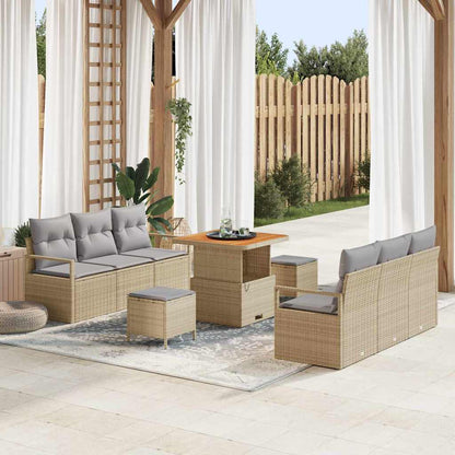 vidaXL Gartensofa-set mit Kissen 9 pcs Beige Poly-Rattan
