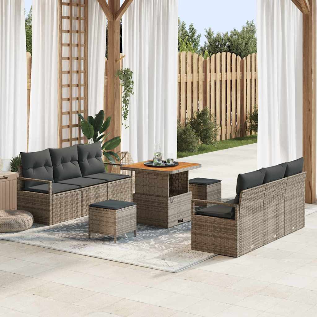 Gartensofa-set mit Kissen 9 pcs Grau Poly-Rattan
