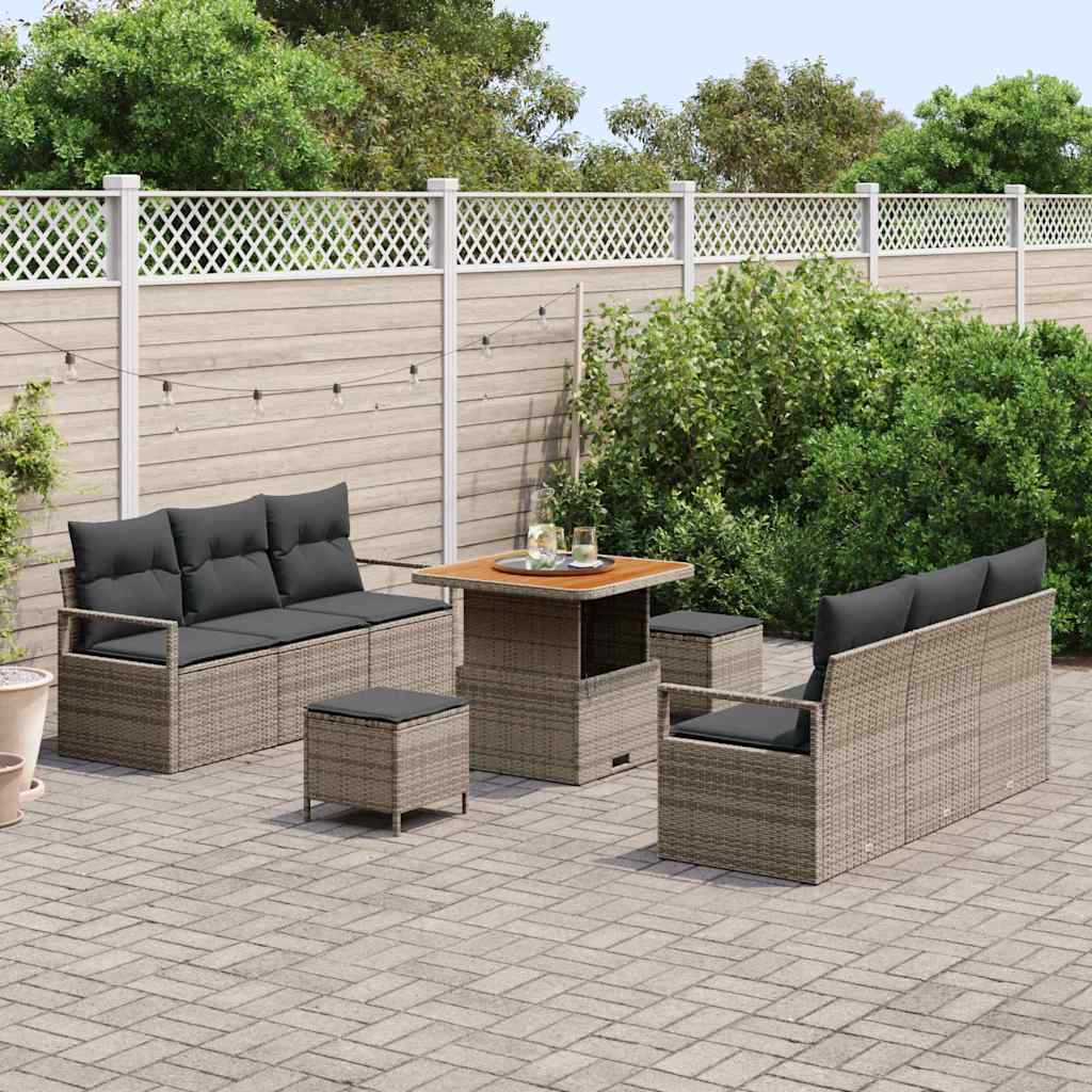 Gartensofa-set mit Kissen 9 pcs Grau Poly-Rattan