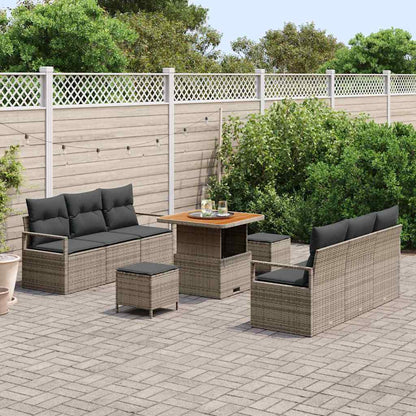 Gartensofa-set mit Kissen 9 pcs Grau Poly-Rattan