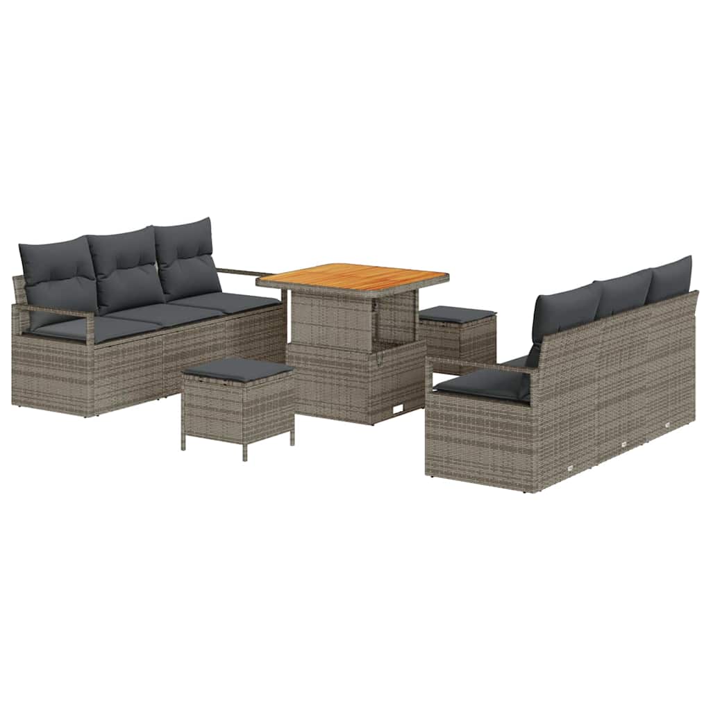 Gartensofa-set mit Kissen 9 pcs Grau Poly-Rattan