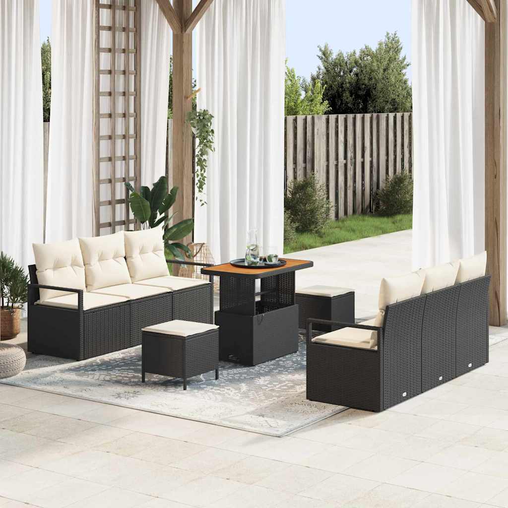 Gartensofa-set mit Kissen 9 pcs Schwarz Poly-Rattan