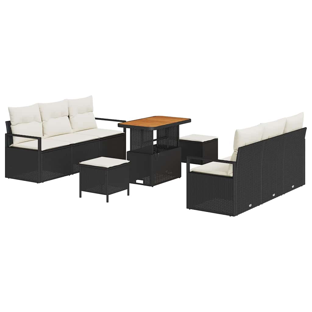 Gartensofa-set mit Kissen 9 pcs Schwarz Poly-Rattan