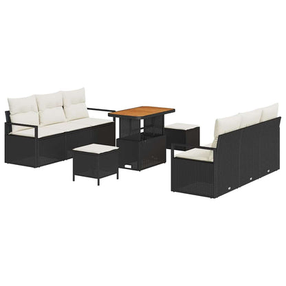 Gartensofa-set mit Kissen 9 pcs Schwarz Poly-Rattan