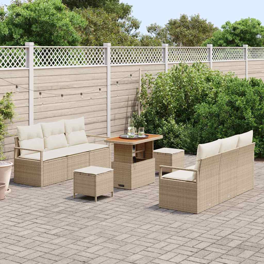 vidaXL Ensemble de canapés de jardin avec coussins 9 pcs Beige Résine tressée
