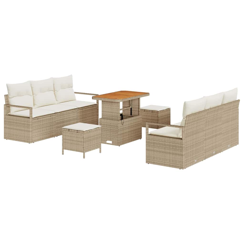 vidaXL Ensemble de canapés de jardin avec coussins 9 pcs Beige Résine tressée