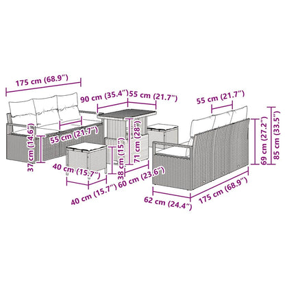 vidaXL Ensemble de canapés de jardin avec coussins 9 pcs Beige Résine tressée