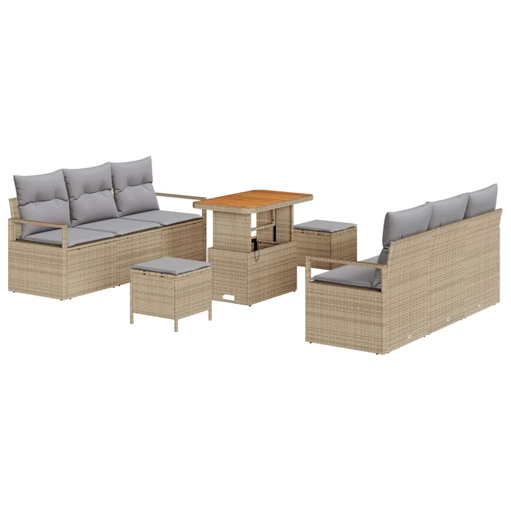 Gartensofa-set mit Kissen 9 pcs Beige Poly-Rattan