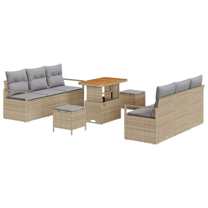 Gartensofa-set mit Kissen 9 pcs Beige Poly-Rattan