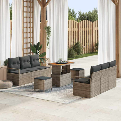 Gartensofa-set mit Kissen 9 pcs Grau Poly-Rattan