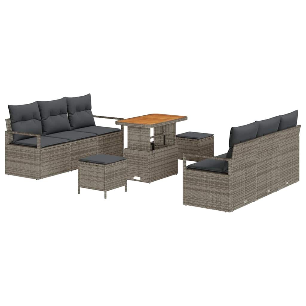 Gartensofa-set mit Kissen 9 pcs Grau Poly-Rattan