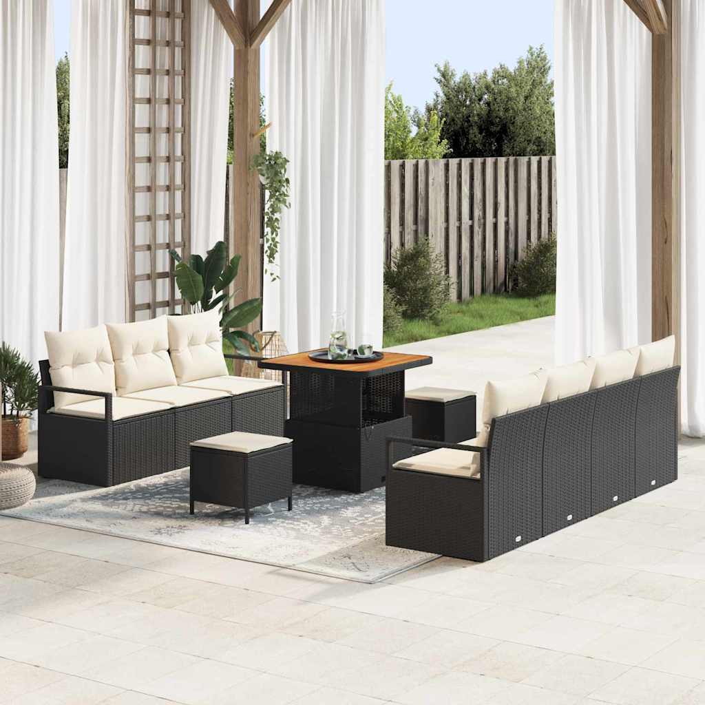 Gartensofa-set mit Kissen 10 pcs Schwarz Poly-Rattan