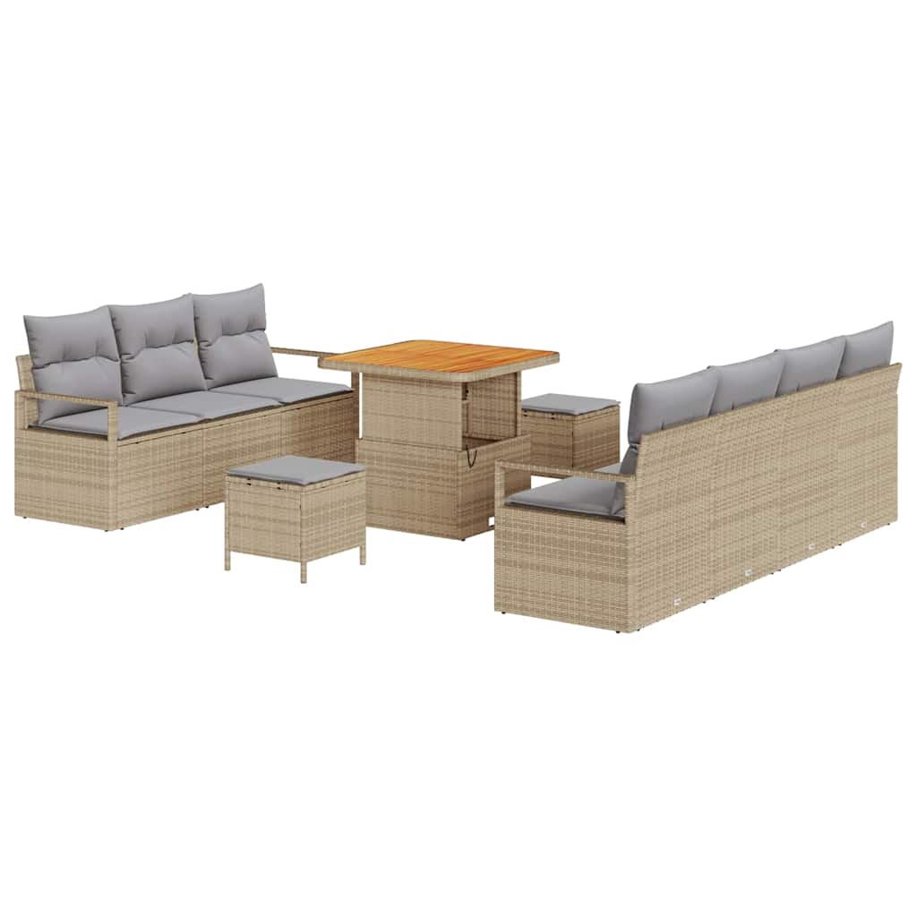 Gartensofa-set mit Kissen 10 pcs Beige Poly-Rattan