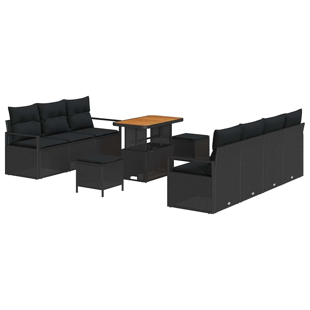 Gartensofa-set mit Kissen 10 pcs Schwarz Poly-Rattan