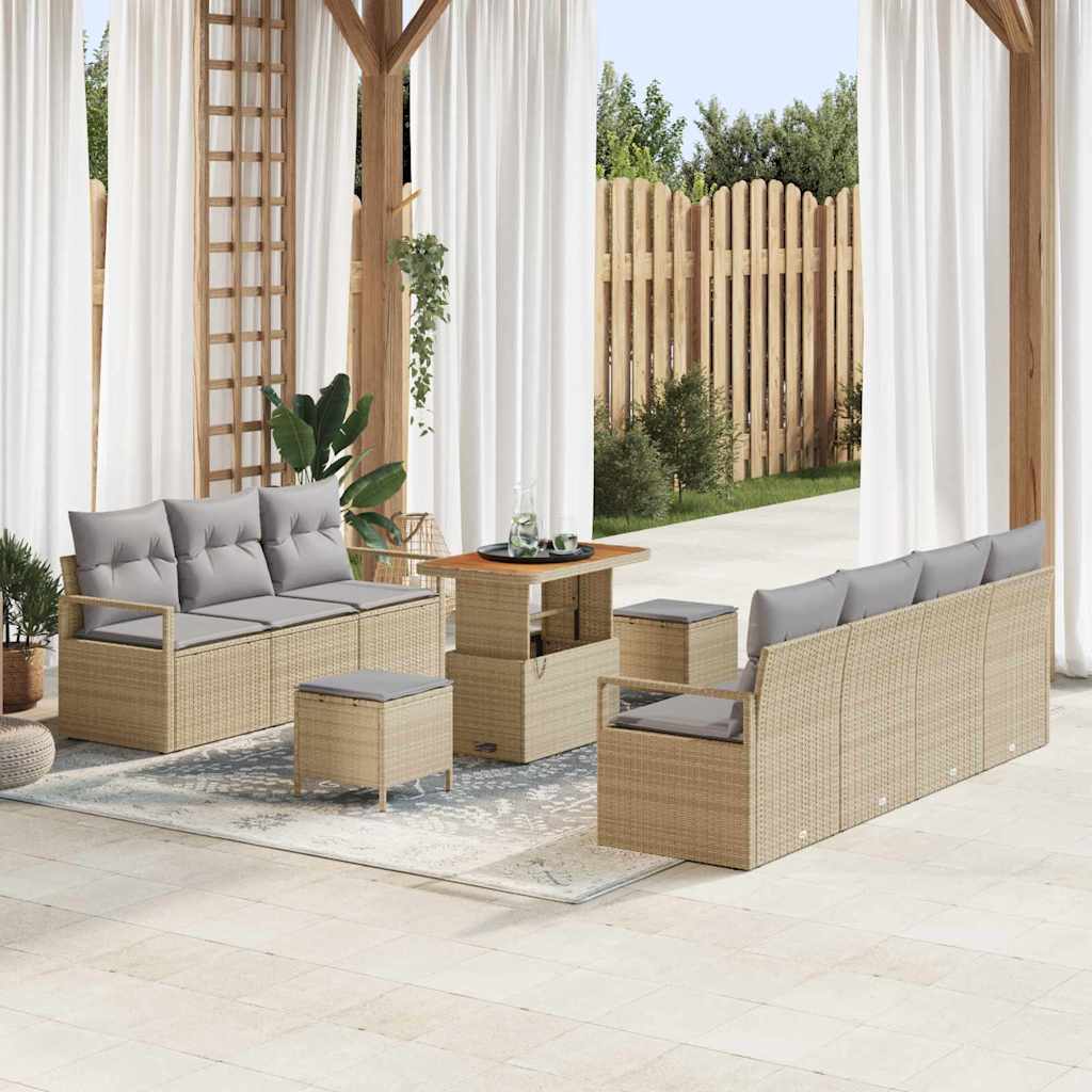 Gartensofa-set mit Kissen 10 pcs Beige Poly-Rattan