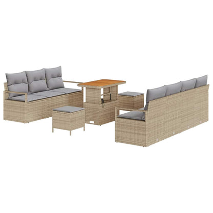 Gartensofa-set mit Kissen 10 pcs Beige Poly-Rattan