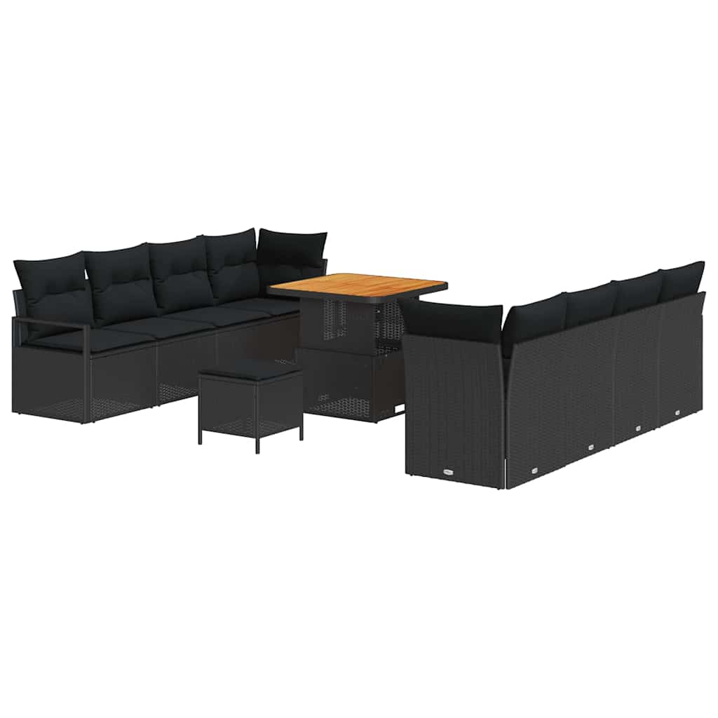 Gartensofa-set mit Kissen 11 pcs Schwarz Poly-Rattan
