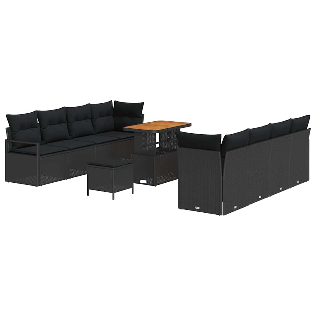 Gartensofa-set mit Kissen 11 pcs Schwarz Poly-Rattan