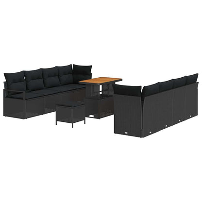 Gartensofa-set mit Kissen 11 pcs Schwarz Poly-Rattan