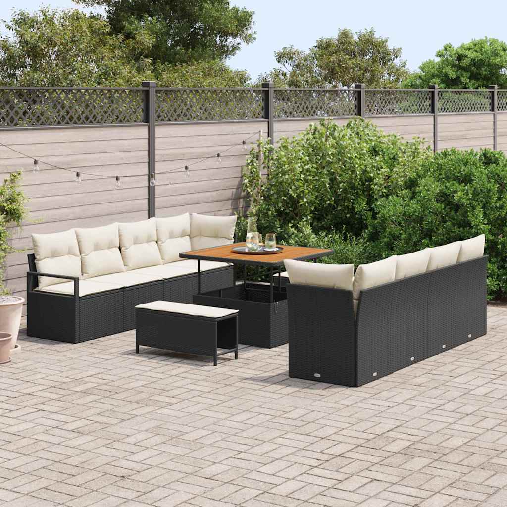 Gartensofa-set mit Kissen 11 pcs Schwarz Poly-Rattan