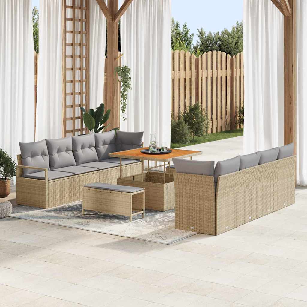 Gartensofa-set mit Kissen 11 pcs Beige Poly-Rattan