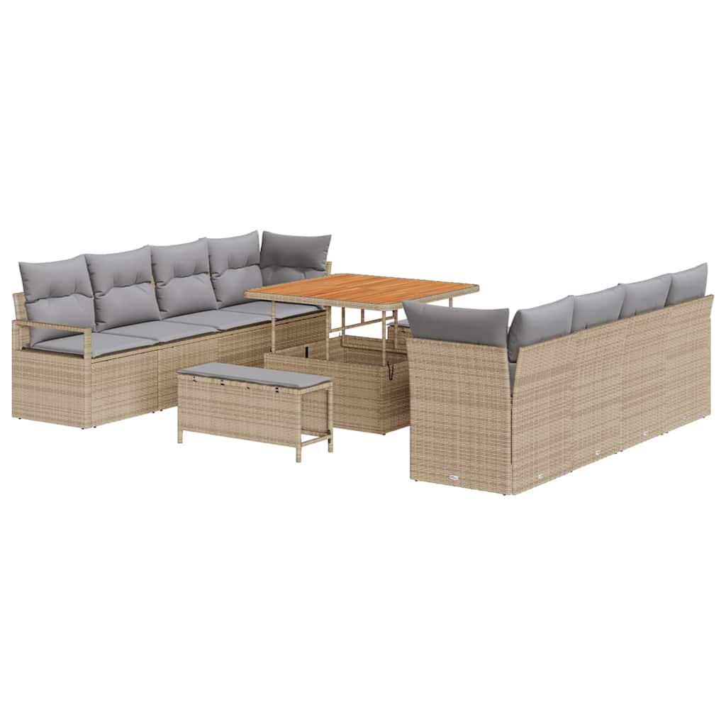 Gartensofa-set mit Kissen 11 pcs Beige Poly-Rattan