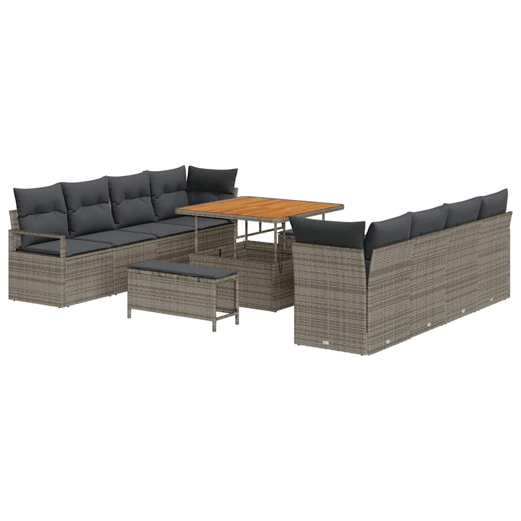 Gartensofa-set mit Kissen 11 pcs Grau Poly-Rattan