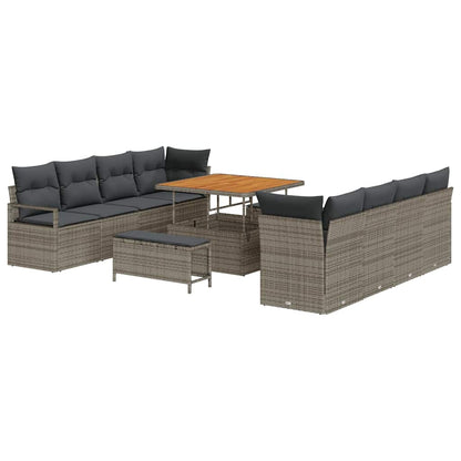 Gartensofa-set mit Kissen 11 pcs Grau Poly-Rattan