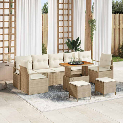 Gartensofa-set mit Kissen 10 pcs Beige Poly-Rattan