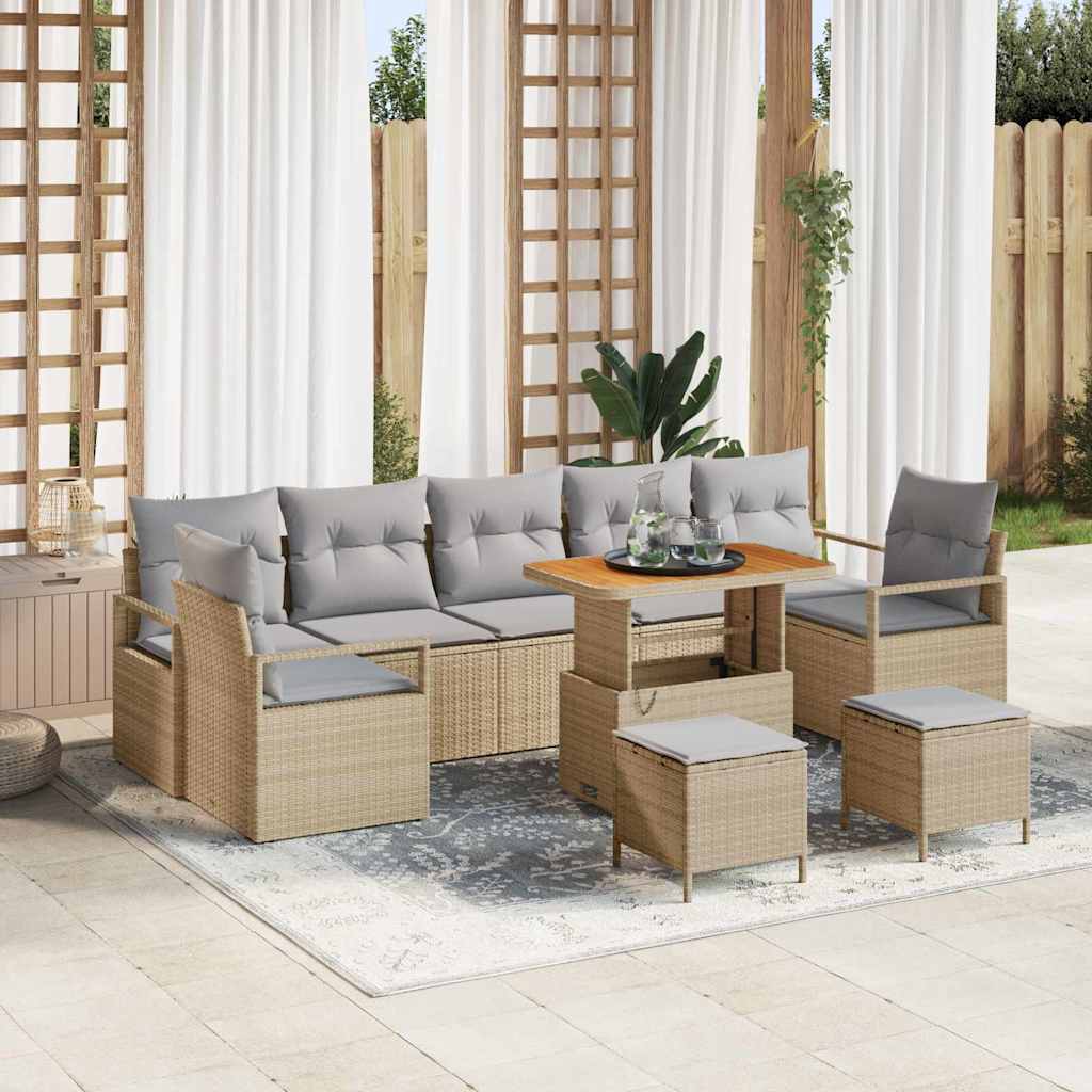 Gartensofa-set mit Kissen 10 pcs Beige Poly-Rattan