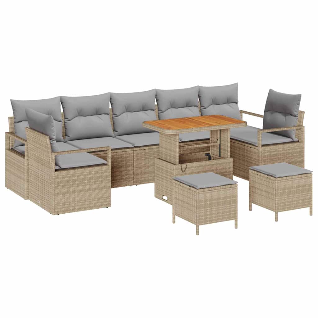 Gartensofa-set mit Kissen 10 pcs Beige Poly-Rattan