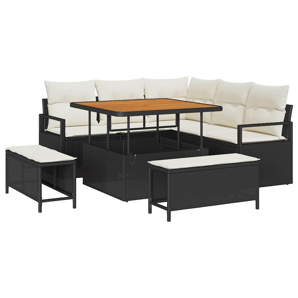 Gartensofa-set mit Kissen 8 pcs Schwarz Poly-Rattan