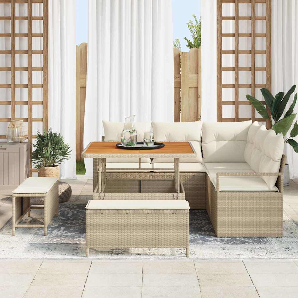 vidaXL Salon de jardin avec coussins 8 pcs Beige Résine tressée