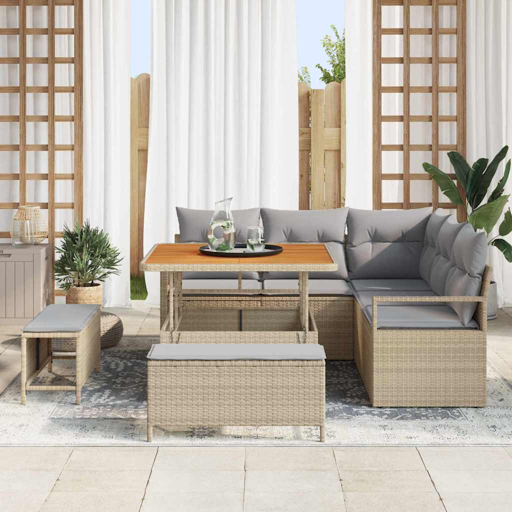 Gartensofa-set mit Kissen 8 pcs Beige Poly-Rattan