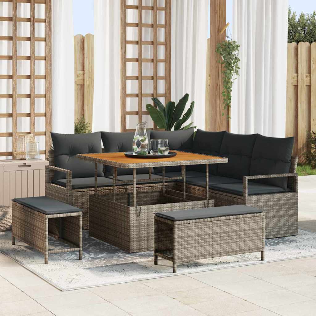 Gartensofa-set mit Kissen 8 pcs Grau Poly-Rattan