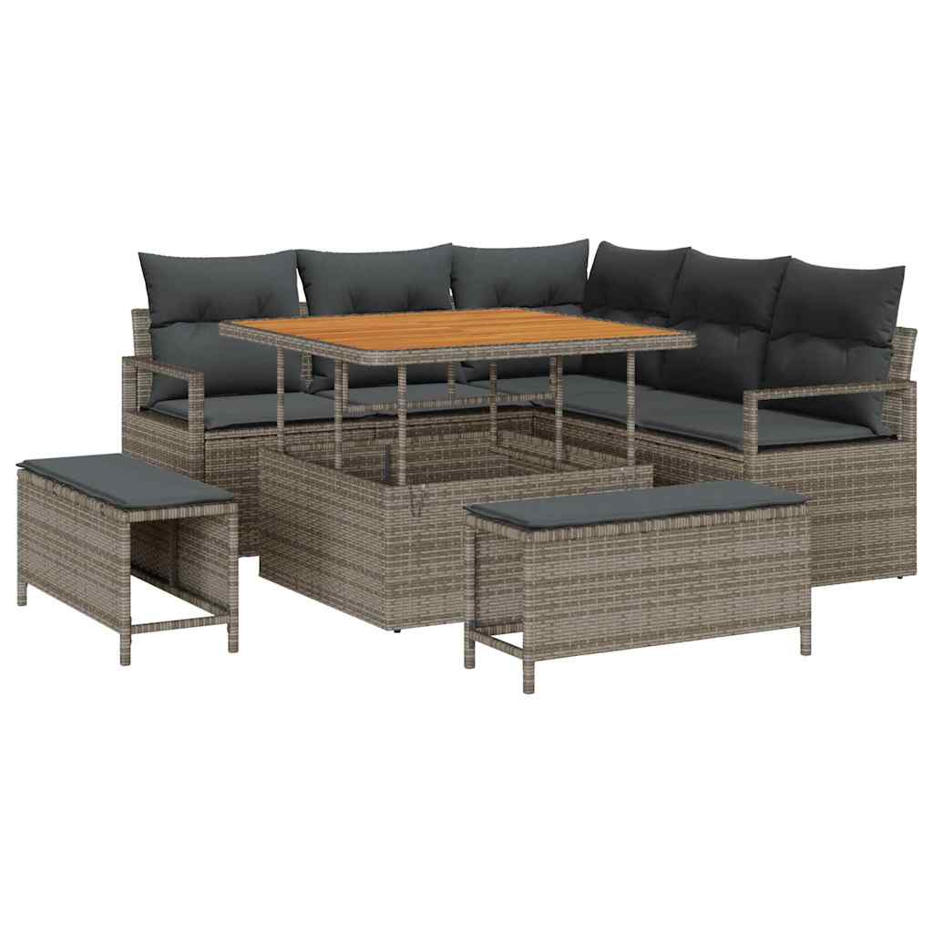 Gartensofa-set mit Kissen 8 pcs Grau Poly-Rattan