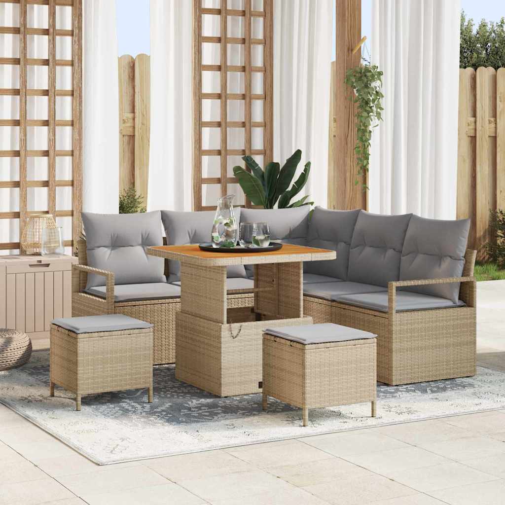 Gartensofa-set mit Kissen 8 pcs Beige Poly-Rattan