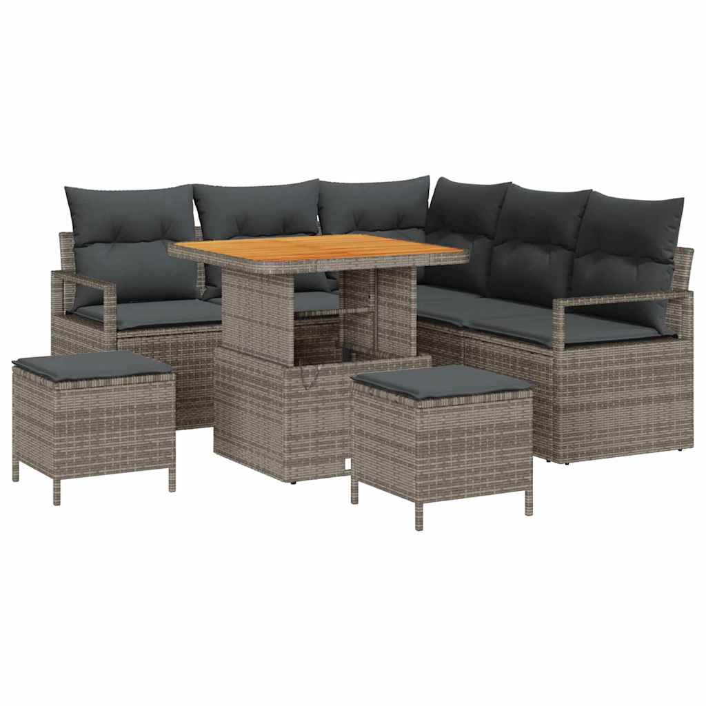 Gartensofa-set mit Kissen 8 pcs Grau Poly-Rattan