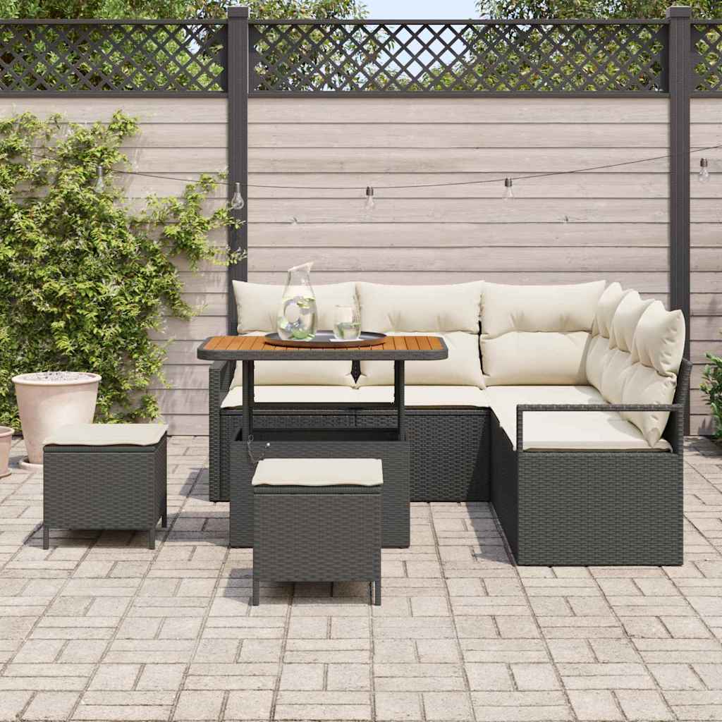 Gartensofa-set mit Kissen 8 pcs Schwarz Poly-Rattan