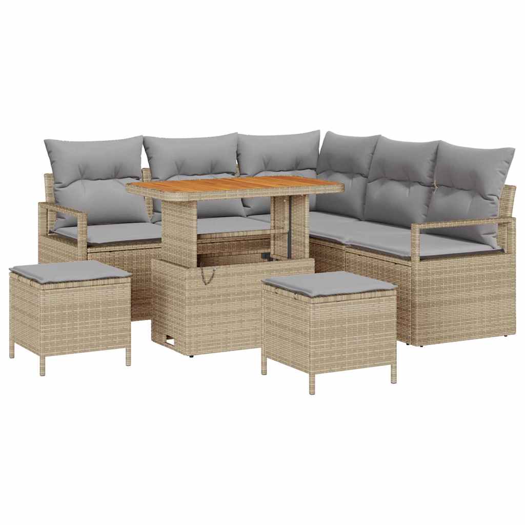 Gartensofa-set mit Kissen 8 pcs Beige Poly-Rattan