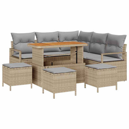 Gartensofa-set mit Kissen 9 pcs Beige Poly-Rattan