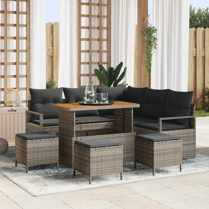 Gartensofa-set mit Kissen 9 pcs Grau Poly-Rattan