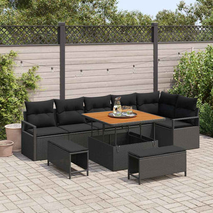 Garten-Sofa-Set mit Kissen 9 pcs Schwarz Poly Rattan
