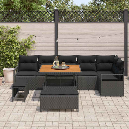 Garten-Sofa-Set mit Kissen 9 pcs Schwarz Poly Rattan